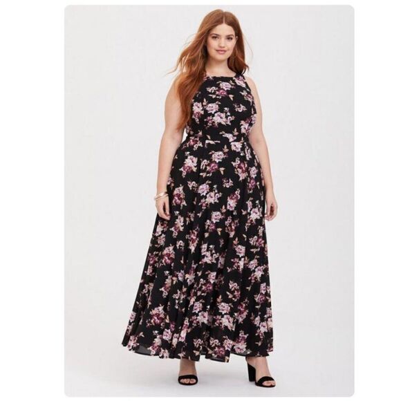 Torrid Black Floral Georgette Formal Maxi Dress Size 14 Worn Once - Picture 1 of 12